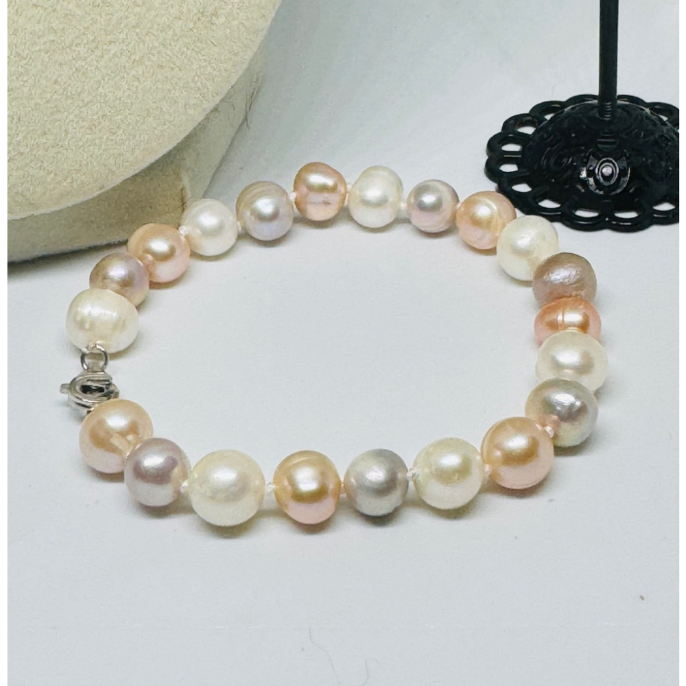 Sterling Three Piece‎ Set: Multi Color Potato Pearl Necklace, Bracelet, Earrings - Picture 4 of 10